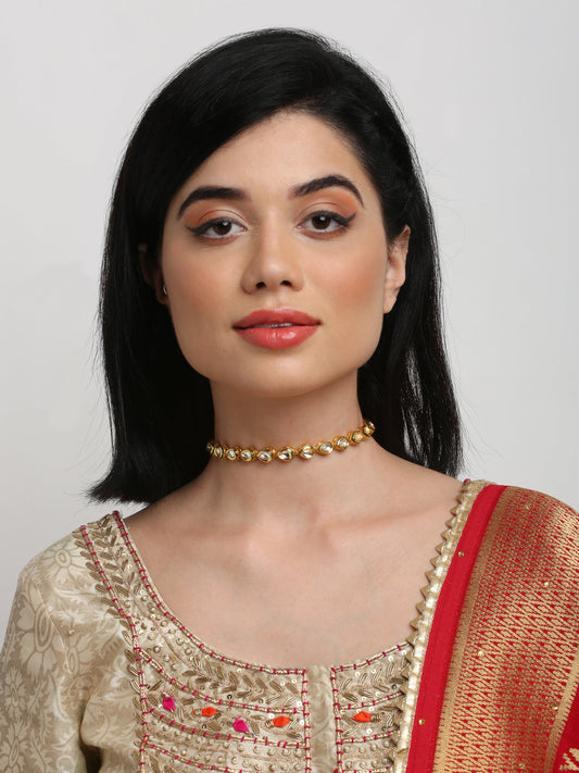 Gold-Polished Kundan Choker - Ruby Raang | Swadesiicart