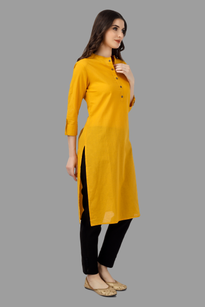 House of RP Women's Yellow Solid Cotton Straight Kurta | Swadesiicart