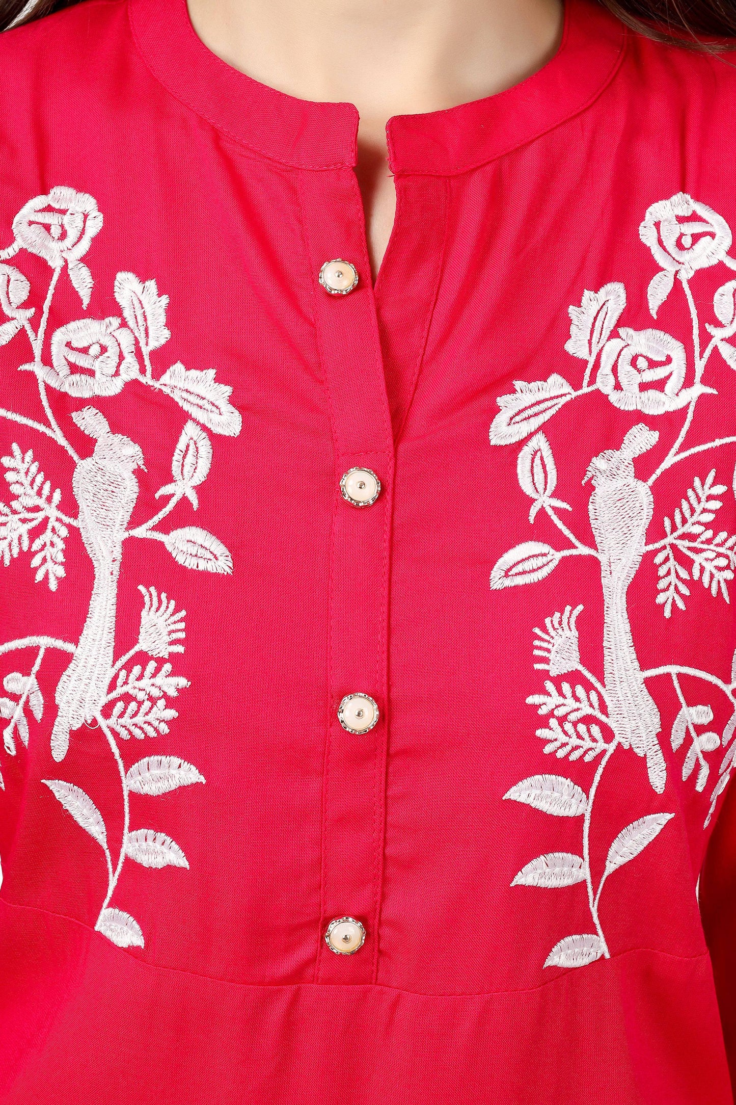 House of RP Women's Pink Rayon Chicken Embroidered Straight Kurta | Swadesiicart