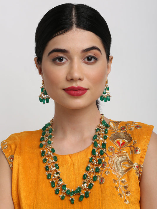 Kundan Neckpiece With Earrings - Ruby Raang - Ruby Raang Studio
