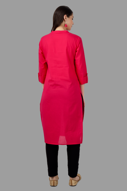 House of RP Women's Pink Solid Cotton Straight Kurta | Swadesiicart