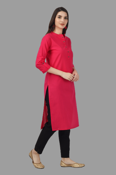 House of RP Women's Pink Solid Cotton Straight Kurta | Swadesiicart