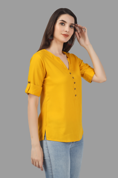 House of RP Women Yellow Rayon Solid Casual Tunic | Swadesiicart