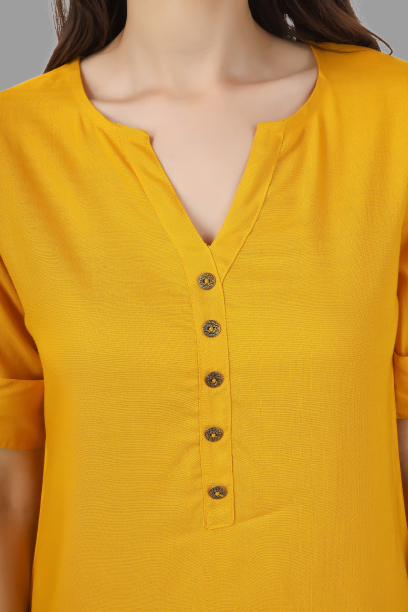 House of RP Women Yellow Rayon Solid Casual Tunic | Swadesiicart