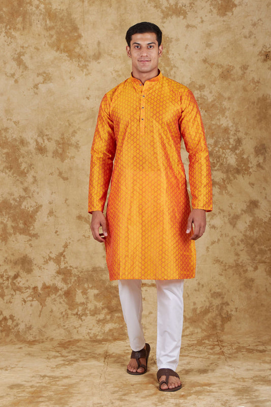 Bluesaanchi Men's Orange Banarasi Silk Kurta Set | Swadesiicart