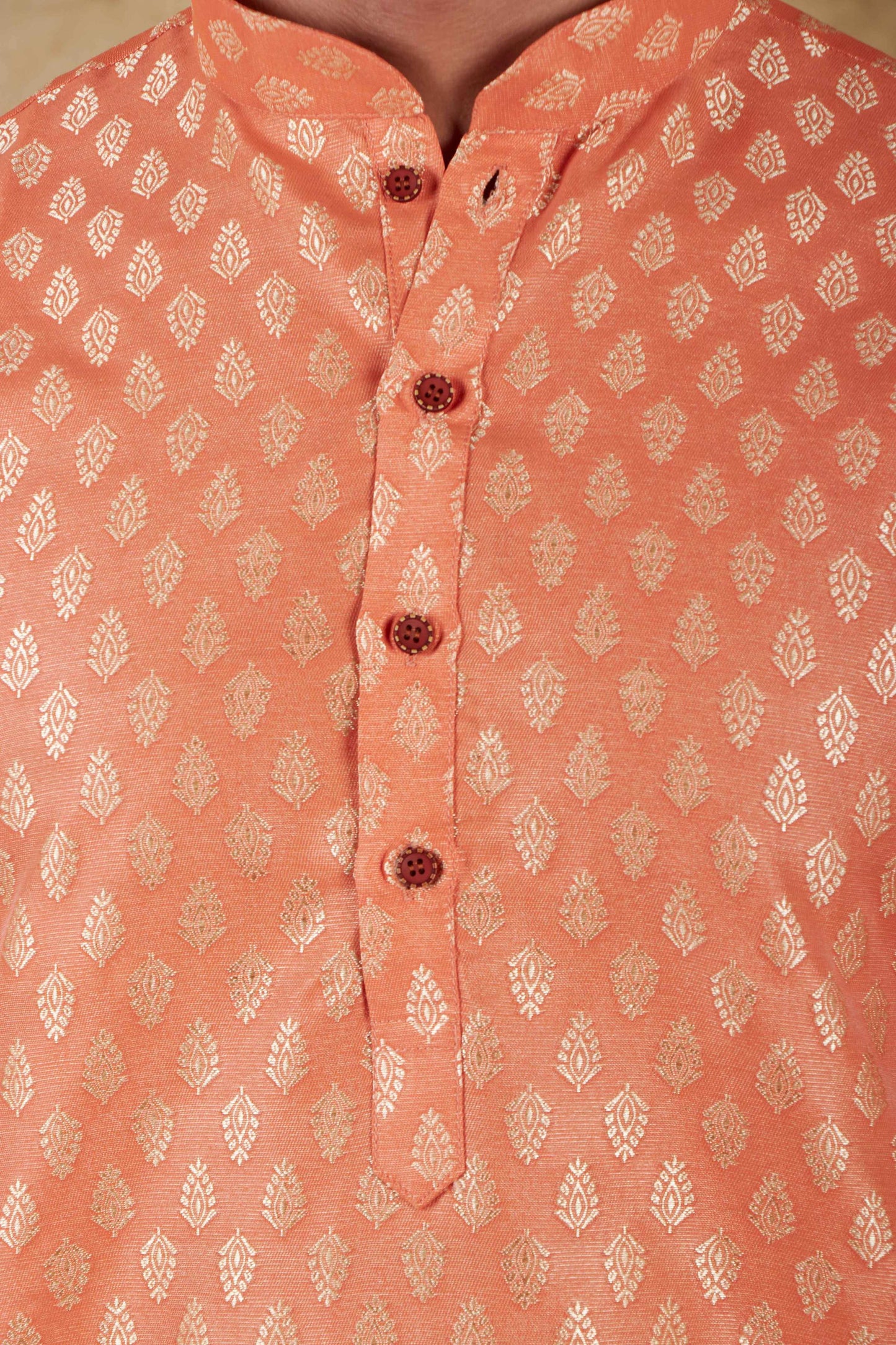 Bluesaanchi Men's Coral Banarasi Silk Kurta Set | Swadesiicart