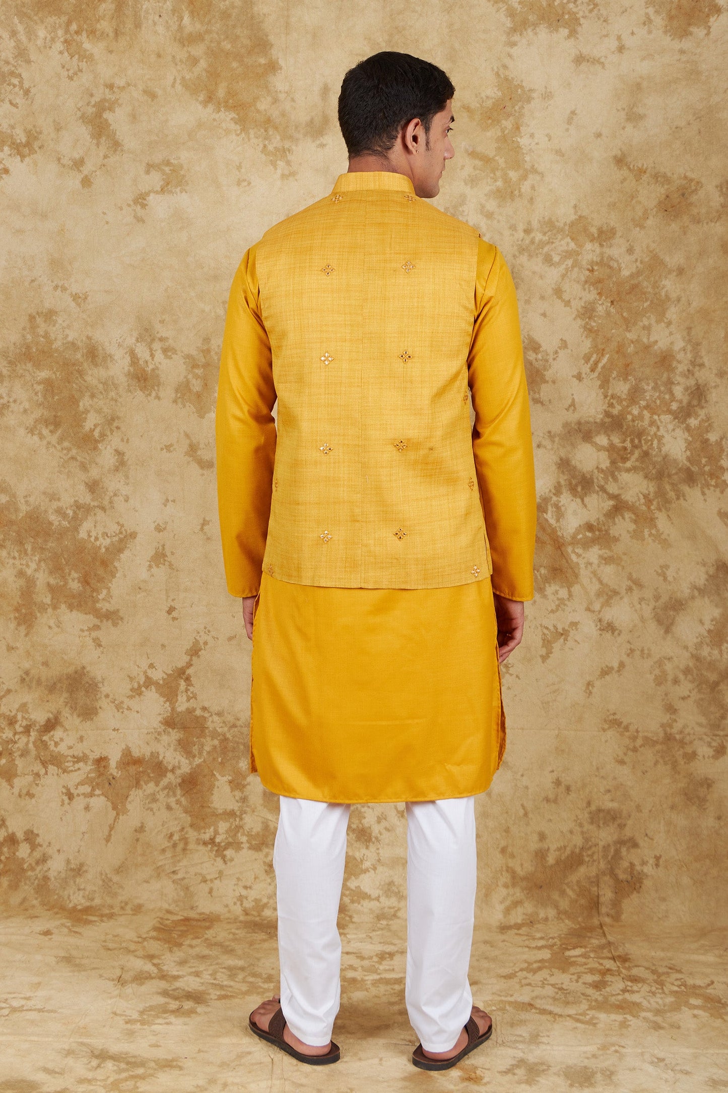 Bluesaanchi Men's Yellow Waistcoat Kurta Pajama Set | Swadesiicart