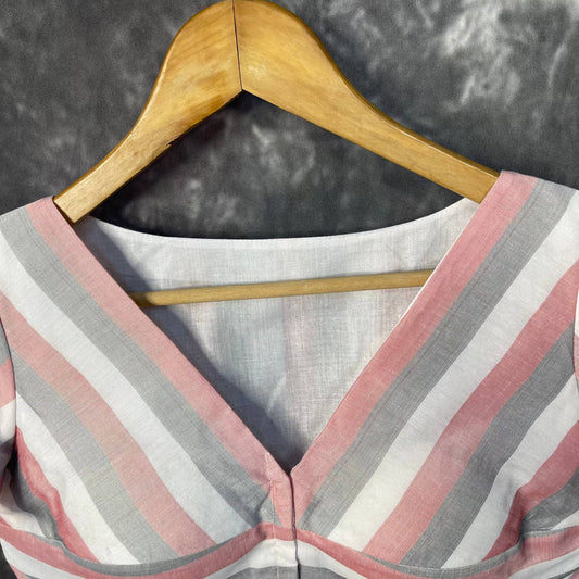Funky Fusion Multis Strip Color Coloured Chanderi Cotton Ready to Wear Blouse - kapda Tailor