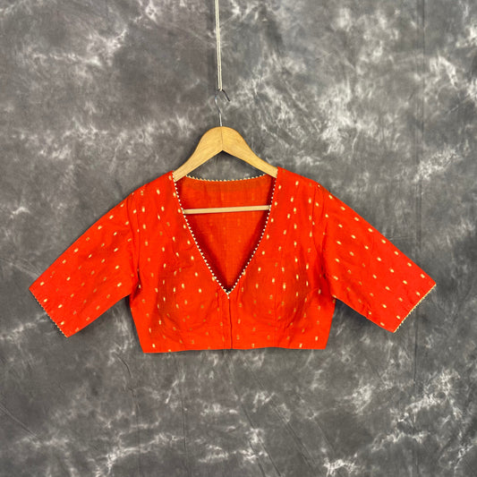 Rakhtbeej Medium Burnt Orange Coloured Chanderi with Gold Butta Weaving Ready to Wear Blouse - kapda Tailor