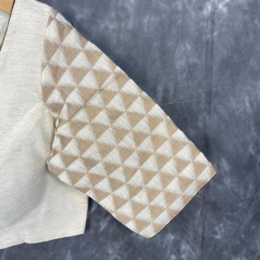 Barf Ki Saugat Cream Coloured Chanderi Cotton & Chanderi Broket Ready to Wear Blouse - kapda Tailor | Swadesiicart