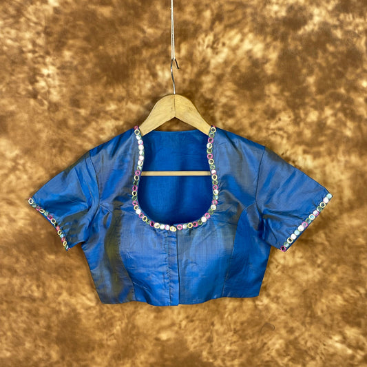 Aurelia Blue Blue Coloured Silk Ready to Wear Blouse - kapda Tailor | Swadesiicart