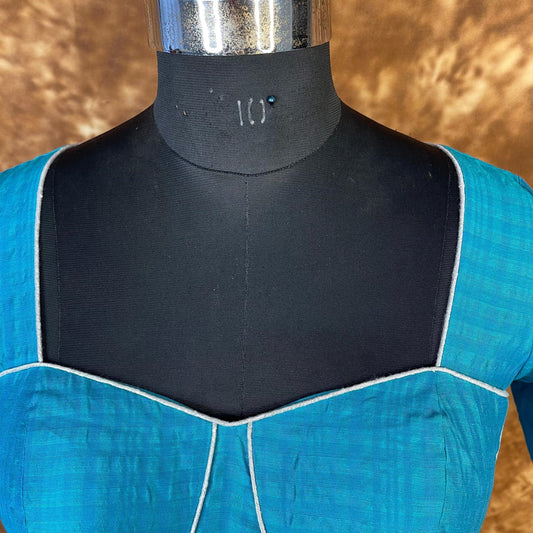 Streaks of Blue Light Blue Coloured Chanderi Silk Ready to Wear Blouse - kapda Tailor | Swadesiicart