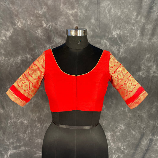 Suhaagan ki Laali Red Coloured Silk /Brocket Ready to Wear Blouse - kapda Tailor | Swadesiicart