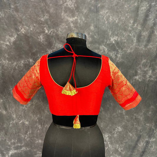 Suhaagan ki Laali Red Coloured Silk /Brocket Ready to Wear Blouse - kapda Tailor | Swadesiicart