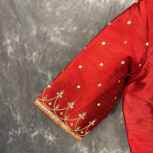 Chaatak Laal Red Coloured Art Row Silk Ready to Wear Blouse - kapda Tailor | Swadesiicart