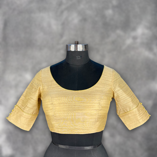Gleaming Glow Gold Coloured Silk Ready to Wear Blouse - kapda Tailor | Swadesiicart