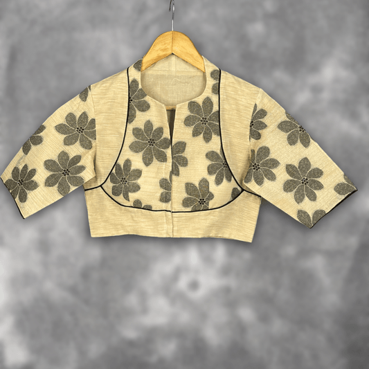 Baadal Ki Chaoon Beige Coloured Cota Cotton/Jute Cotton Ready to Wear Blouse - kapda Tailor | Swadesiicart