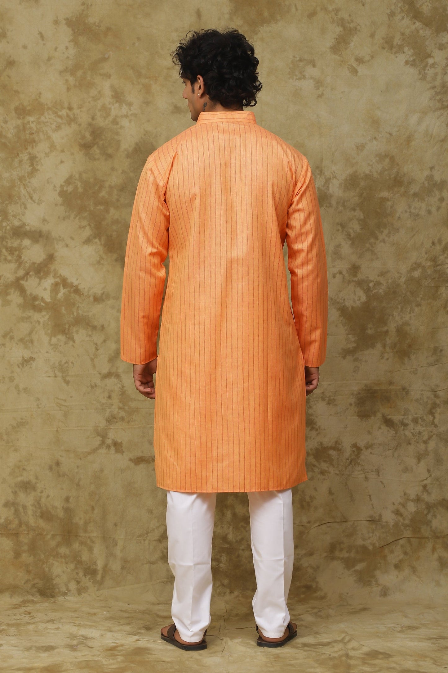 Bluesaanchi Men's Cotton Striped Kurta Set - Orange | Swadesiicart