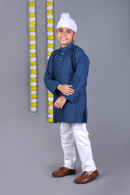 Bluesaanchi Dark Blue Chikankari Embroidery Kurta Set – Elegant & Classic for Your Little One | Swadesiicart
