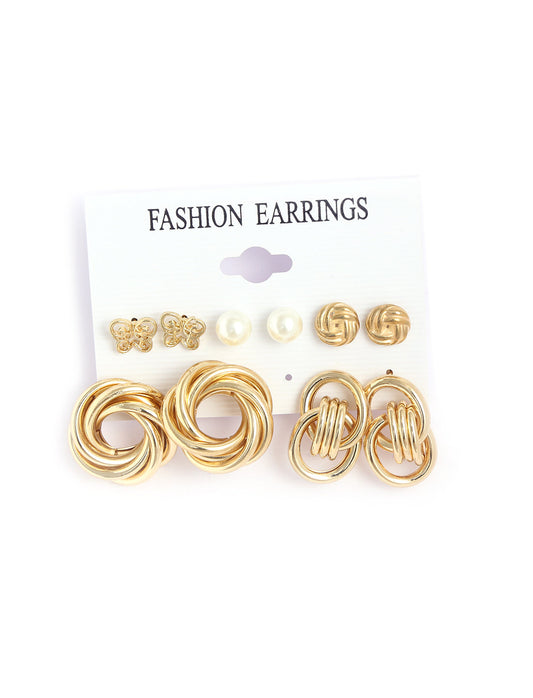 Gold-Polished Alloy Set Of 6 Designer Earrings - The Pari - Swadesiicart