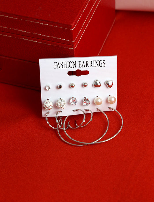 Gold-Polished Alloy Set Of 9 Designer Earrings - The Pari - Swadesiicart