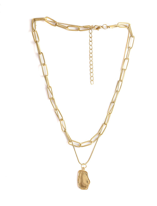 Gold-Polished Alloy Layered Designer Short Necklace - The Pari | Swadesiicart