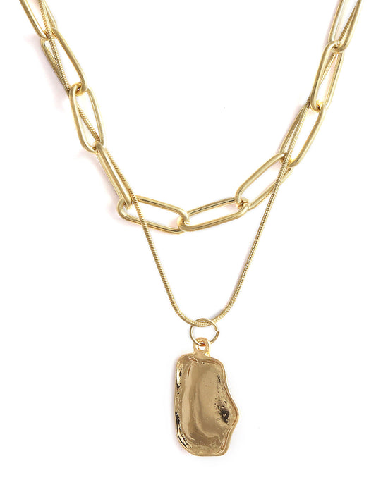 Gold-Polished Alloy Layered Designer Short Necklace - The Pari | Swadesiicart
