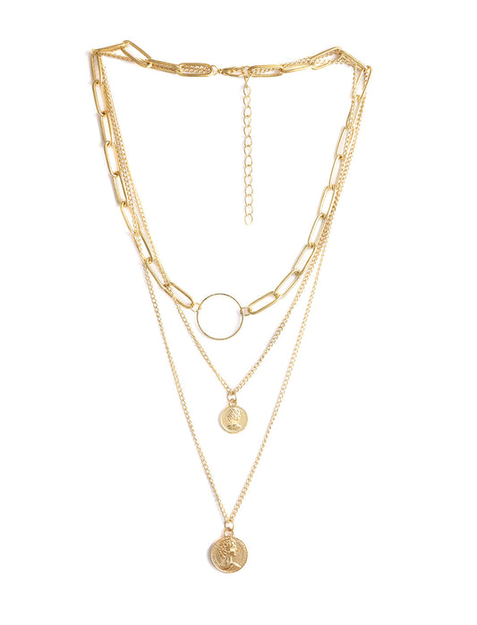 Gold-Polished Alloy Layered Designer Short Necklace - The Pari | Swadesiicart