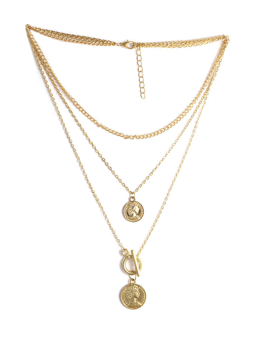 Gold-Polished Alloy Layered Designer Short Necklace - The Pari | Swadesiicart
