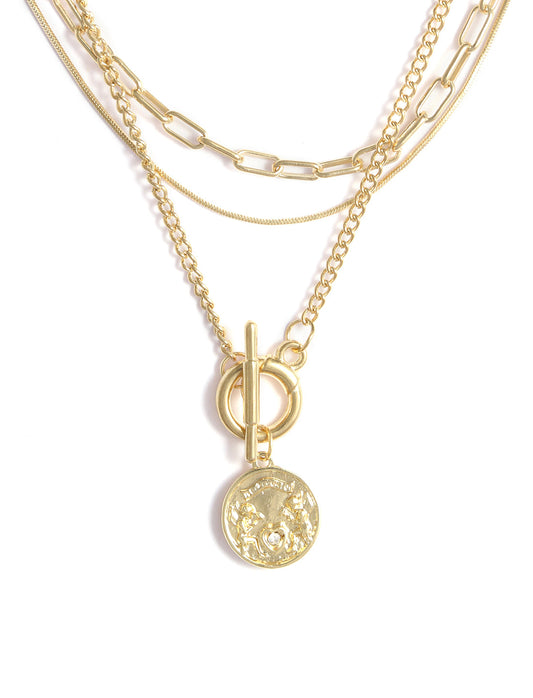 Gold-Polished Alloy Layered Designer Short Necklace - The Pari | Swadesiicart