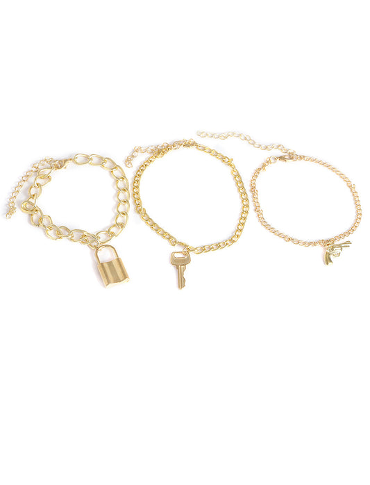 Gold-Polished Alloy Gold Charm Bracelet Set - The Pari - The Pari - Dinesh Associates