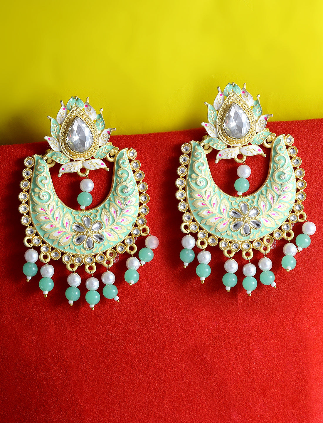 Gold-Polished Alloy Blue Golden Hoop Jhumki Earrings - The Pari - Swadesiicart