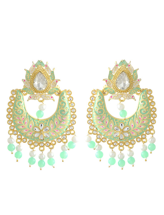 Gold-Polished Alloy Blue Golden Hoop Jhumki Earrings - The Pari - The Pari - Dinesh Associates