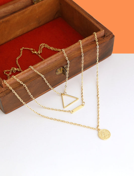 Gold-Polished Alloy Triangle & Coin Charm Necklace - The Pari | Swadesiicart