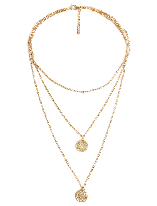 Gold-Polished Alloy Queen Coin Double Layer Necklace - The Pari | Swadesiicart