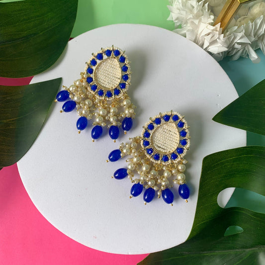 Gold-Polished Traditional Kundan Studded Pearl Drop Earrings For Women/Girls - Wahe Jewels - Swadesiicart