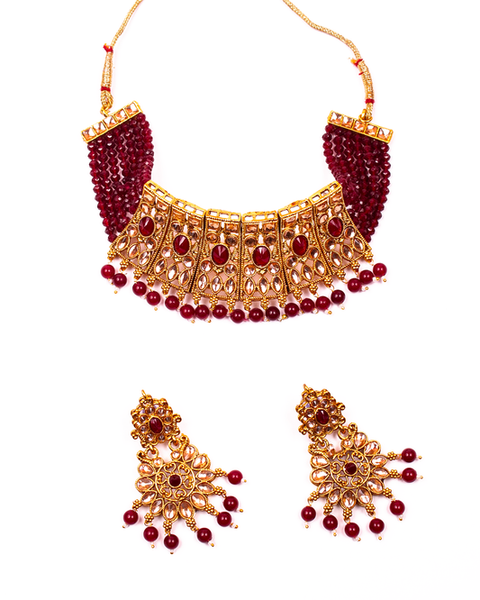 Gold-Polished Alloy Crystal & Alloy Designer Choker Necklace - The Pari | Swadesiicart