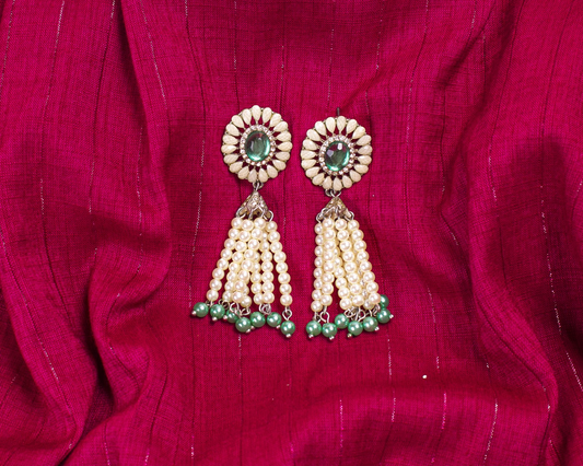Gold-Polished Alloy Pearl Round Designer Earrings - The Pari - Swadesiicart