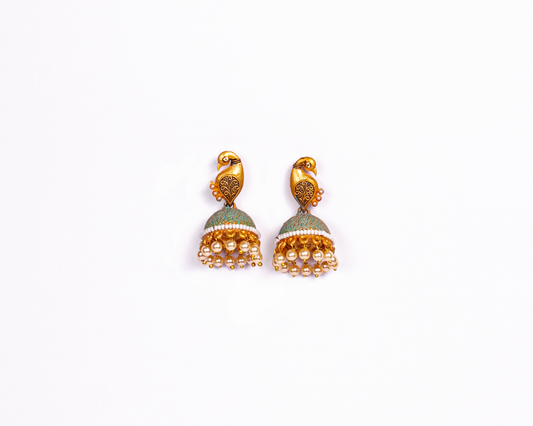 Gold-Polished Alloy Peacock Shape Jhumki Earrings - The Pari - The Pari - Dinesh Associates