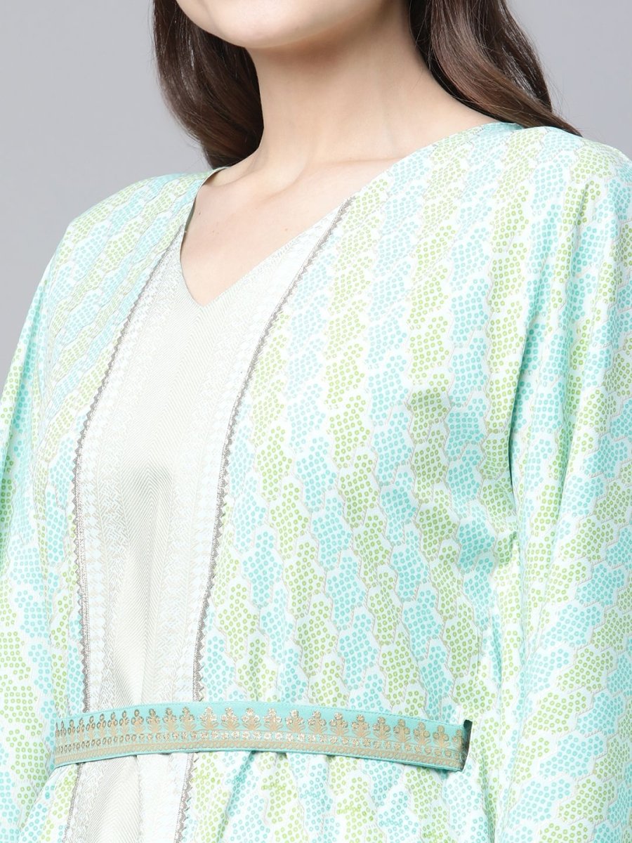 Ahalyaa Women Sea Green Crepe Printed Kaftan Kurta | Swadesiicart