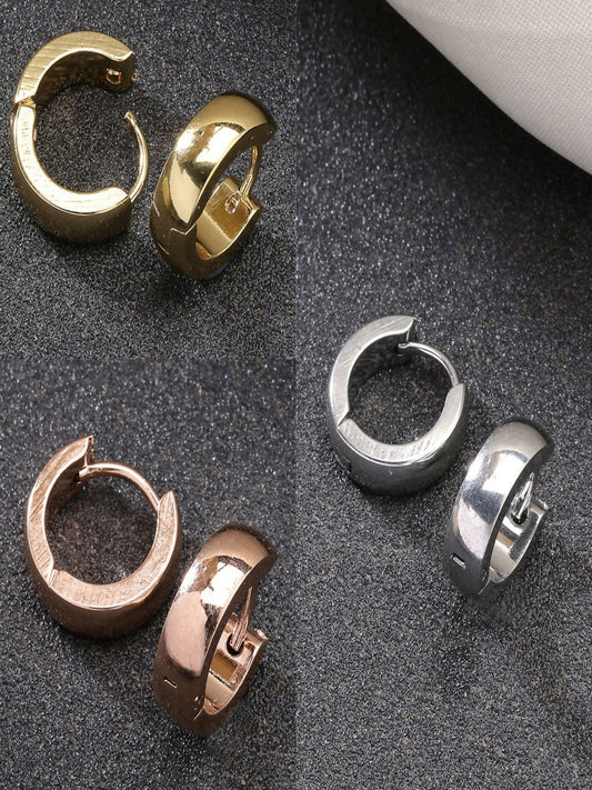 NVR Men's Set of 3 Multicolor Rhodium-Plated Stainless Steel Hoop Earrings - NR Retail-NVR