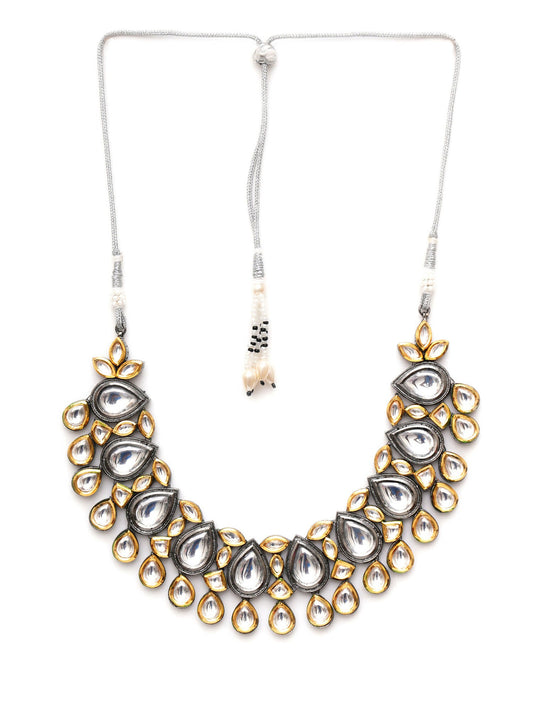 Dual Tone Kundan Neckpiece (silver) - Ruby Raang | Swadesiicart