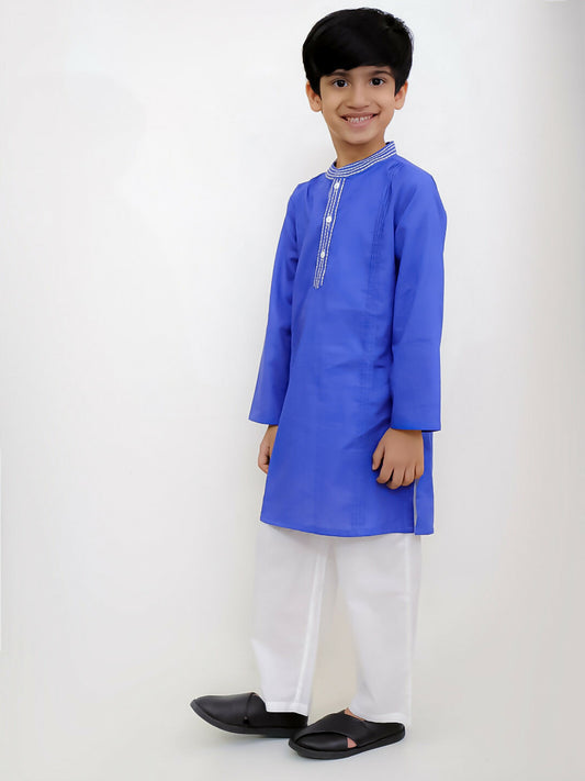 Lil Drama Shor-Gul Blue Kurta Pyjama Set For Boys | Swadesiicart