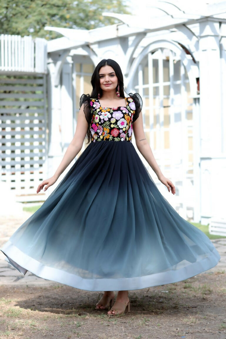 Jyoti Fashion Women's Black Sequins Embroidery Faux Blooming Anarkali Dress | Swadesiicart
