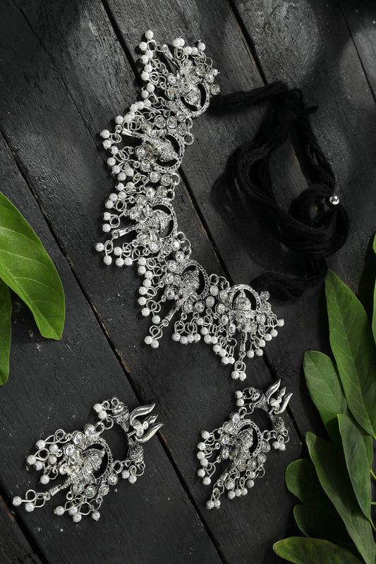 Mominos Fashion Johar Kamal Oxidised Silver-Plated Ganesha Design Necklace Choker Set | Swadesiicart