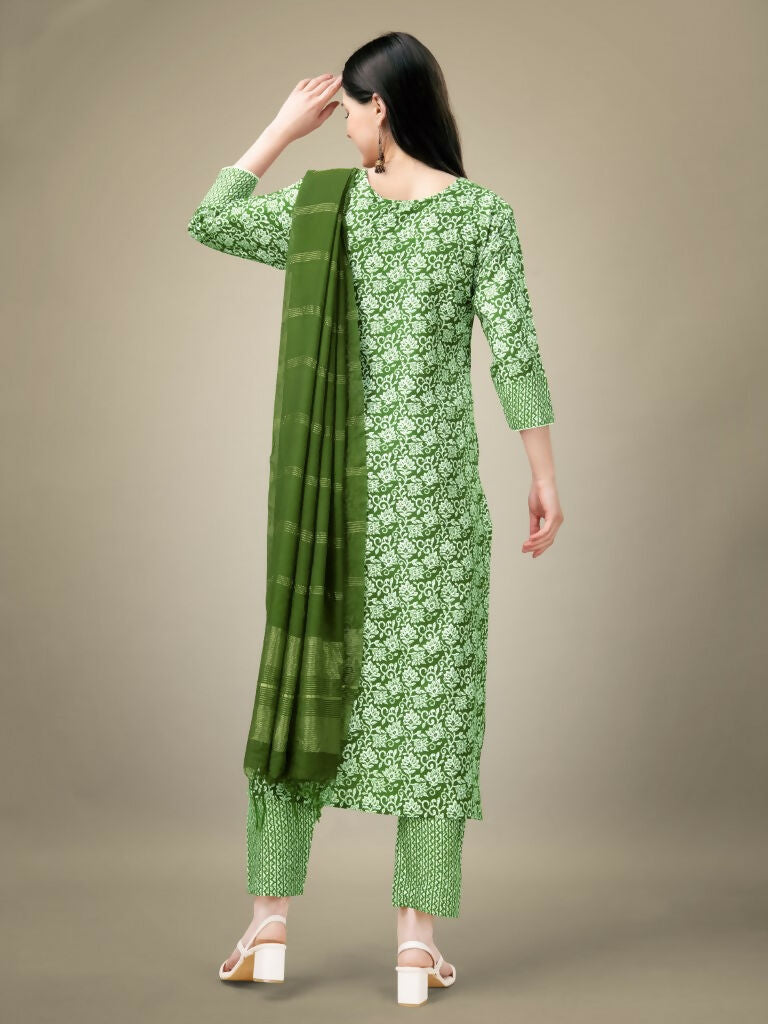 Jyoti Fashion Women's Green Rayon Embroidery & Sequence work Kurta with Trouser & Dupatta | Swadesiicart