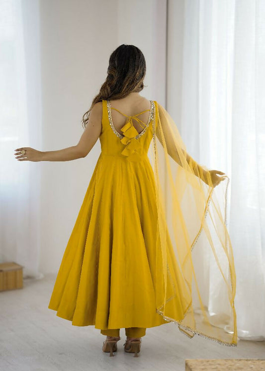 Joban Fashion Yellow Kurta Set Chanderi Sequence Embroidery Work