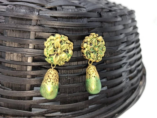 Terracotta Flower Stud With Waterdrop Earrings