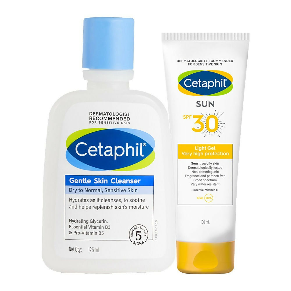 Cetaphil Gentle Skin Cleanser & Sun SPF 30 Light Gel Combo - Swadesiicart