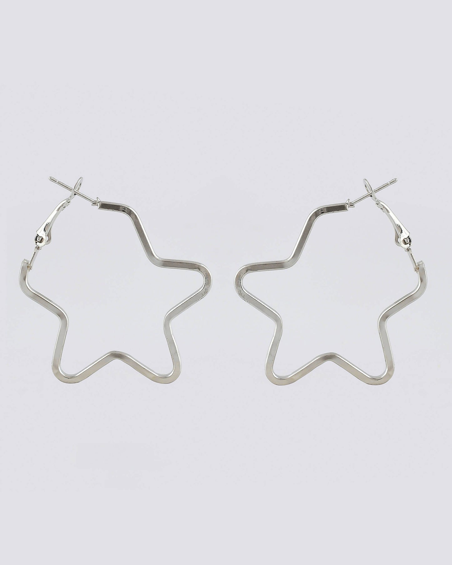 VOJ Women Sliver Tonned Star Shape Stainless Steel Hoop Earrings - Swadesiicart